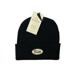 Brixton Black Brown Script Knit Beanie Hat NWT